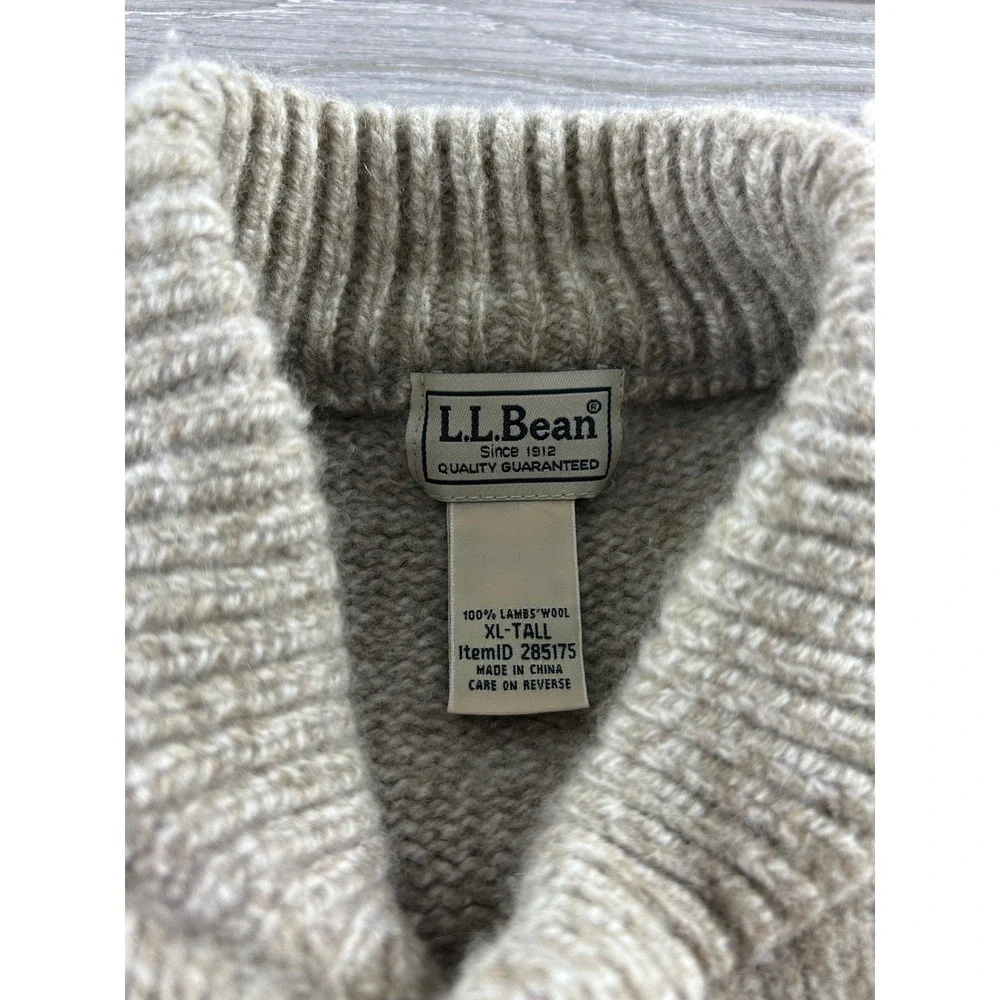 LL Bean Lambswool Henley Sweater Mens XL Tall Oatmeal Heather Mock Neck 285175